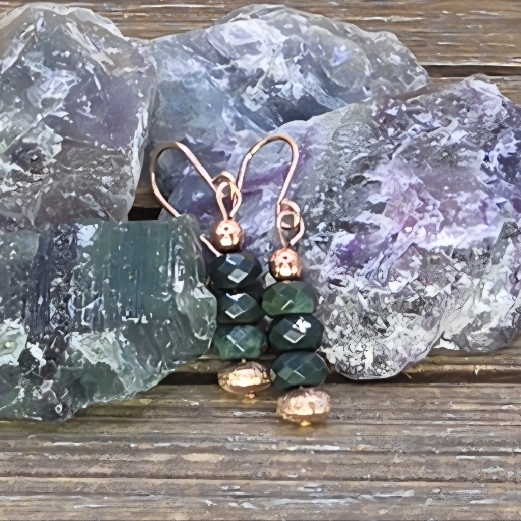 Fancy Jasper And Rose Gold Stacked Earrings
